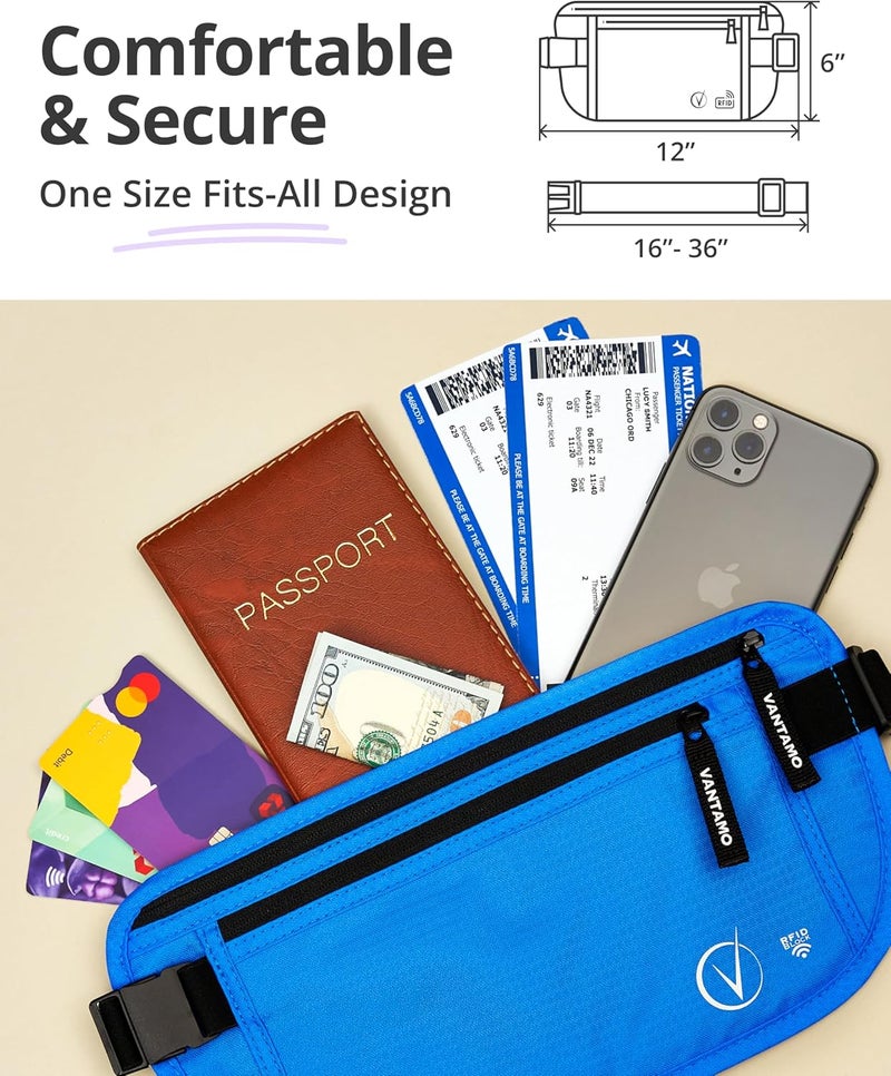 Vantamo Money Belt with RFID For Men & Women, Hidden Passport Holder for Travel, 2 Compartment Travel Fanny Pack for Women Anti Theft - Image 4